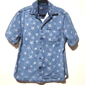 Mossimo Supply Co. Blue Star 100% Cotton Button Up Shirt Size Large